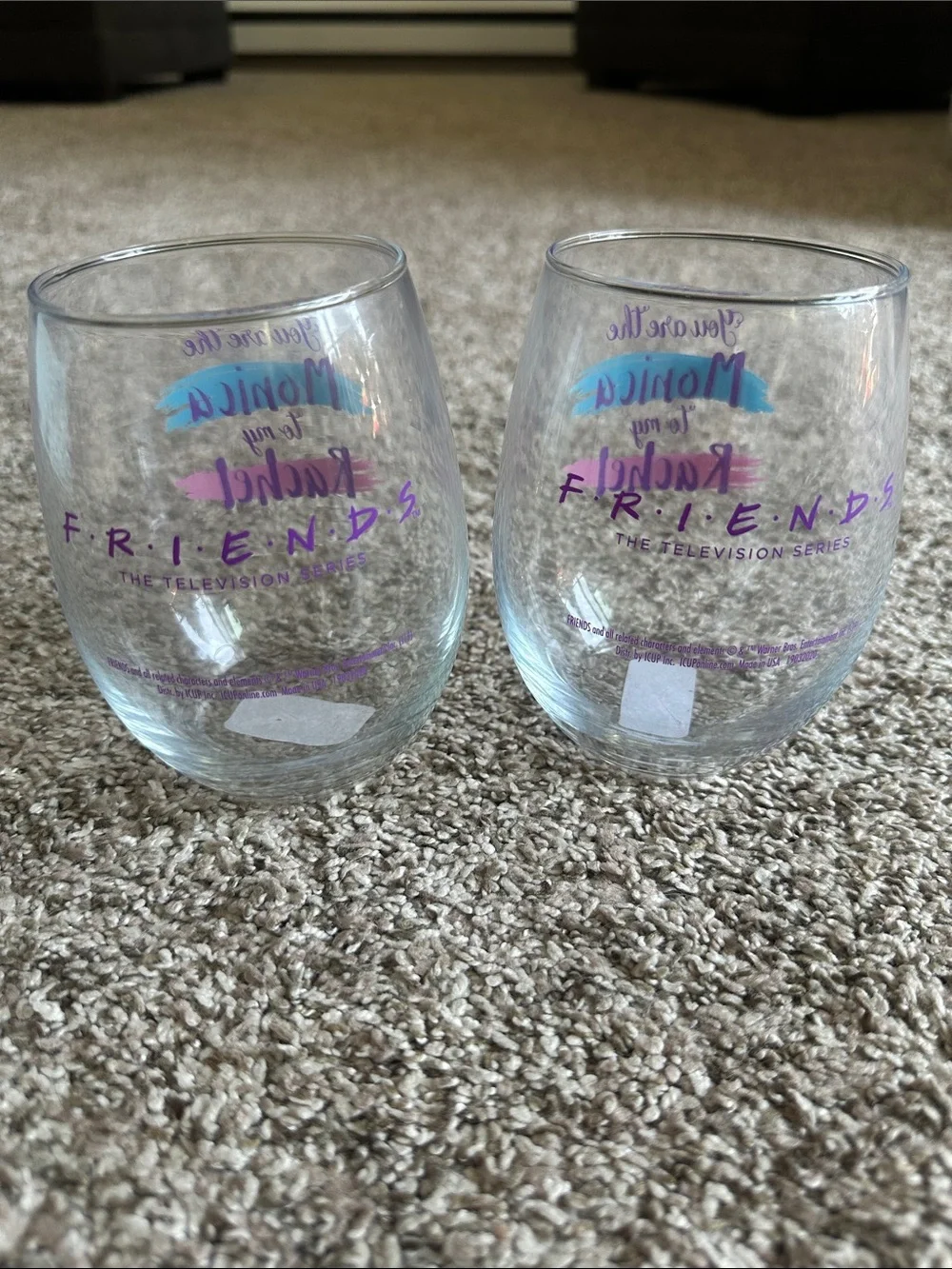 Friends Monica to my Rachel Stemless Wine Glass - Purple, Teal & Pink